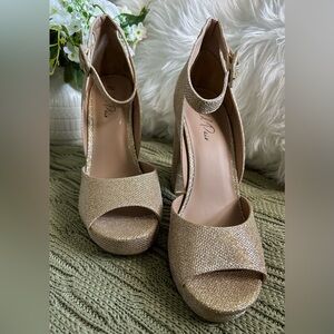 Wild Pair Gold Glitter Platform Heels - Women